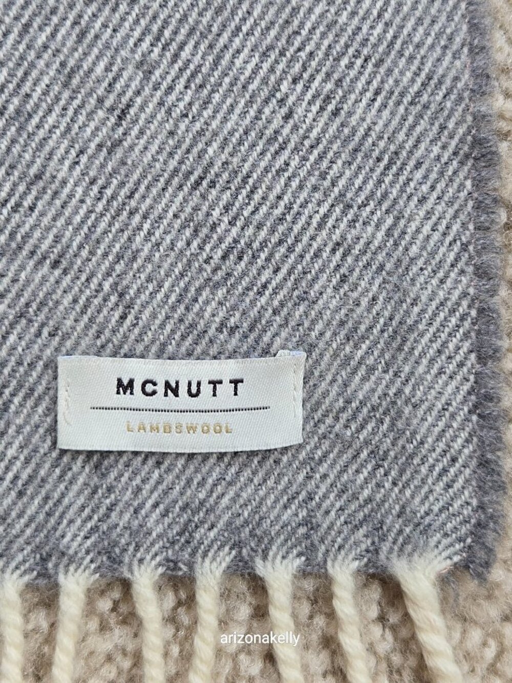 McNutt Lambswool Scarf Blue, Grey, Creme with Stripes Ireland Oversized - Picture 2 of 14